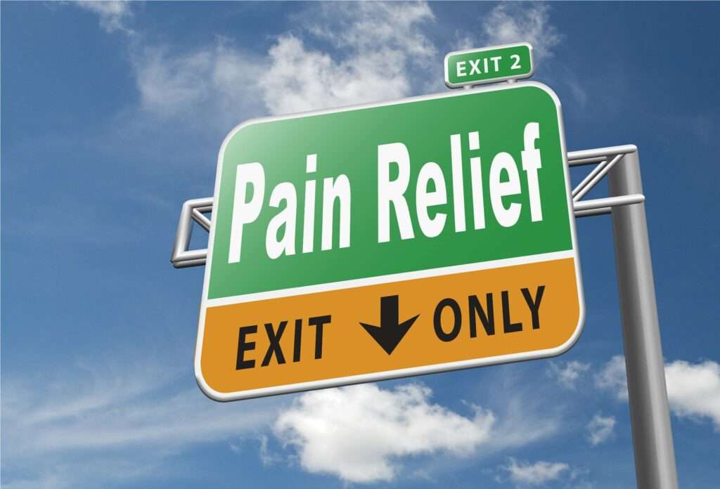 Pain Relief Exit Only signage